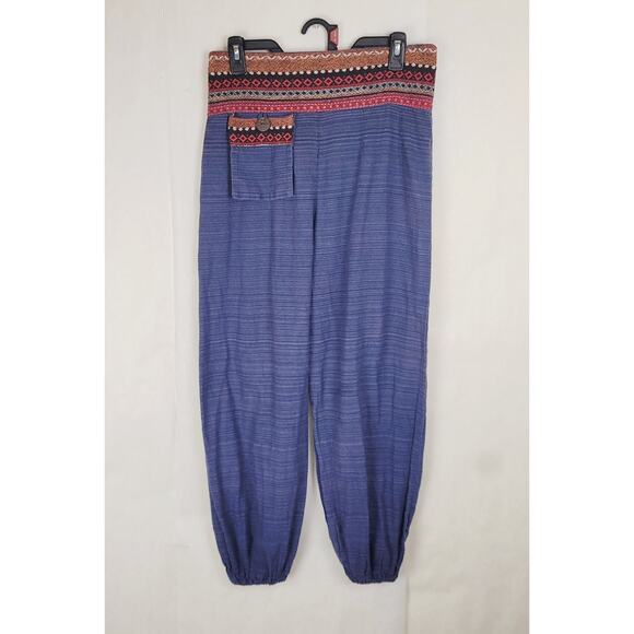 Gypsy Rose blue handmaid embroidered cotton jogger Size S/M Boho Hippie - Picture 1 of 8